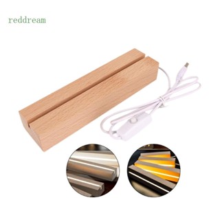 Redd ฐานไฟแก้วคริสตัล LED ทรงสี่เหลี่ยมผืนผ้า ฐานไม้ สีแดง สําหรับตกแต่งงานศิลปะเรซิ่น