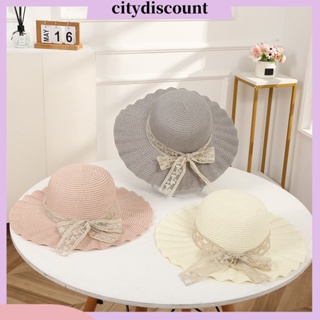 &lt;citydiscount&gt; หมวกฟางปีกกว้าง แฮนด์เมด กันแดด ทรงกลม แต่งลูกไม้ ลายผีเสื้อ สไตล์คลาสสิก สําหรับผู้หญิง