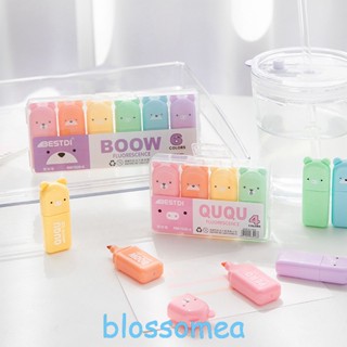 Blossomea ปากกามาร์กเกอร์ไฮไลท์ เรืองแสง ลายการ์ตูนสัตว์น่ารัก สีพาสเทล สําหรับวาดภาพ 6 ชิ้น 4 ชิ้น