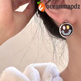 OCEANMAPDZ ต่างหู โลหะผสม รูปตัว C หน้ายิ้ม แบบเรียบง่าย สไตล์เกาหลี สําหรับผู้หญิง