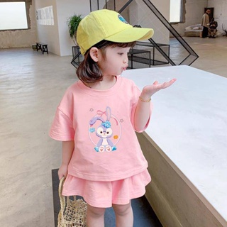 Stella Lou เสื้อผ้า | ชุดเซต สําหรับเด็กผู้หญิง 2 ชิ้น | เสื้อท็อป และกางเกงขาสั้น ลายการ์ตูน | ชุดเสื้อผ้าแฟชั่นตะวันตก สองชิ้น