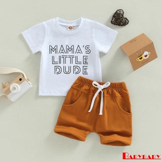 Babybaby- เสื้อยืดคอกลม แขนสั้น ฤดูร้อน + กางเกงขาสั้น เอวยางยืด สีพื้น สําหรับเด็กทารก