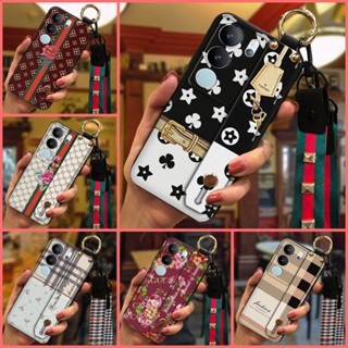 protective Wrist Strap Phone Case For VIVO S17 Pro/S17 Plaid texture cartoon classic Wristband Phone Holder Dirt-resistant