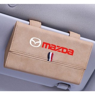 กล่องเก็บแว่นตากันแดด ป้องกันแดด ลายโลโก้ Mazda Alcantara สไตล์นักธุรกิจ สําหรับติดรถยนต์