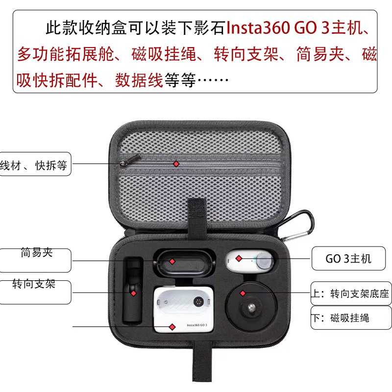 เคสป ้ องกันสําหรับถุงเก ็ บของ Insta360 Go 3S , กล ้ องนิ ้ วหัวแม ่ มือ 360 Go 3 เคสจัดเก ็ บอุปกรณ ์ เสริม