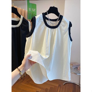 [พร้อมส่ง] ใหม่ เสื้อเชิ้ตแขนกุด ทรงหลวม ขอบจับจีบ สไตล์ตะวันตก แฟชั่นฤดูร้อน สําหรับผู้หญิง 2023