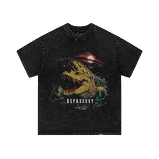 【ลดราคาในเวลาจํากัด】REP-RE-SE-NT เสื้อยืดแขนสั้น พิมพ์ลายจระเข้ พระอาทิตย์ตก