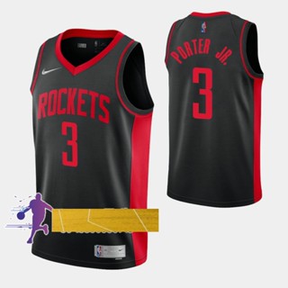 เสื้อกีฬาบาสเก็ตบอล ลายทีมจรวด NBA Houston 2020-21 #3 Kevin Portor Jr. เสื้อกีฬาแขนสั้น ลายทีมชาติฟุตบอล สีดํา 574175