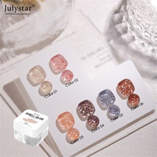 JULYSTAR Xeijayi ฤดูร้อนใหม่ Ice Permeable ตาข่ายสีแดง Mica Shell กาวเล็บ Enhancement ขนาดใหญ่เล็บน้ำมันกาว