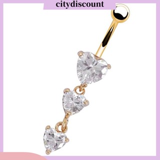 &lt;citydiscount&gt; จิวเจาะร่างกาย สะดือ สีทอง 3 หัวใจ คริสตัลใส ห้อยหน้าท้อง ปุ่มแหวน