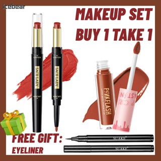 [ซื้อ 1 แถม 1] SACE LADY 5 Colours 2-In-1 Double-ended Lipstick Pen Multi-uses In Lips &amp; Eyes &amp; Cheeks Lip Tint + High Pigment Lasting Lipsticks With Gift Eyeliner MAKEUP SET [icebear]