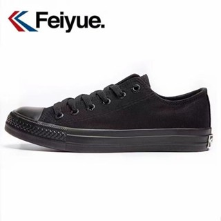 Feiyue รองเท้าผ้าใบลําลอง ข้อสั้น สีดํา สไตล์คลาสสิก เรโทร สําหรับผู้ชาย และผู้หญิง 5F5G