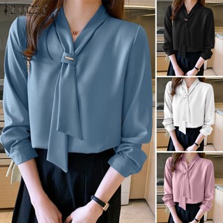 AAA  เสื้อเชิ้ตสีขาวผู้หญิงแบบใหม่ในฤดูหนาวนี้ ดีไซน์ทันสมัย เหมาะสำหรับสตรีออฟฟิศ แขนยาว มีเสน่ห์เรียบหรู ผ้าชิฟองค์ประดับ