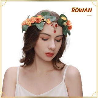 Rowans ที่คาดศีรษะ พวงหรีดดอกไม้ปลอม คริสตัล พลอยเทียม แฮนด์เมด สไตล์โบฮีเมียน สําหรับผู้หญิง