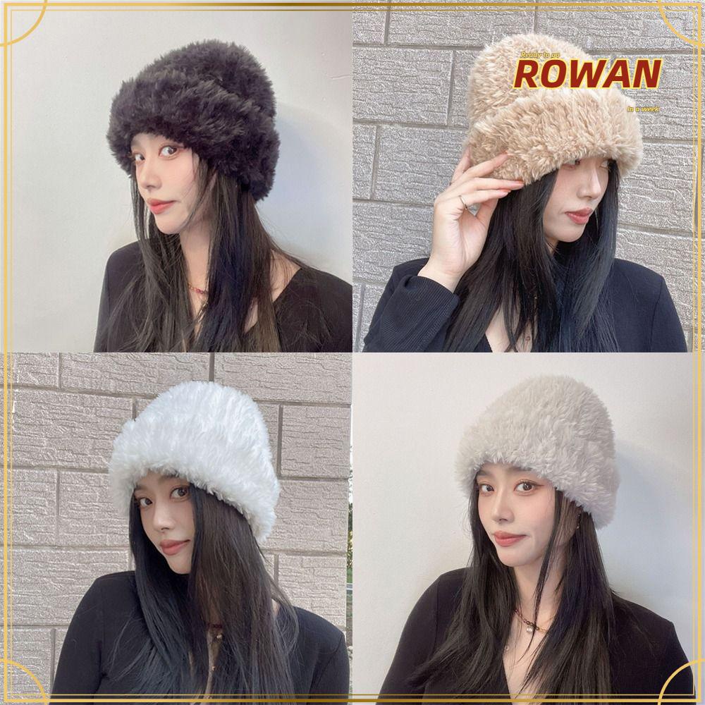 Rowans หมวกบีนนี่ ผ้ากํามะหยี่ขนนิ่ม ให้ความอบอุ่น สีพื้น แฟชั่นฤดูหนาว