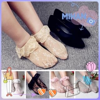 ☼MIHAN☼ 1 Pair Cute Short Socks Nylon Ultrathin Floral Lace Women Elastic Hollow Casual Loose Transparent/Multicolor