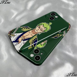 เคสโทรศัพท์มือถือ แบบฟิล์มแข็ง ลายการ์ตูน Zoro สีเขียวเข้ม สําหรับ Apple Iphone 14promax 13 12 11 xs 7 8p