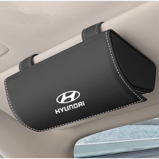 Hyundai LOGO car glasses sunglasses storage box PALISADE Sonata Elantra Santa Fe Tucson GENESIS Veloster Azera ix25 IX35 interior modified sun visor business card / card storage folding leather bag