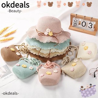 OKDEALS หมวกฟางปีกกว้าง ลายการ์ตูนน่ารัก แฟชั่นฤดูร้อน สําหรับเด็ก