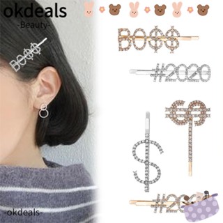 OKDEALS กิ๊บติดผม รูปตัวอักษร ประดับคริสตัล และพลอยเทียม สีทอง สีเงิน สําหรับผู้หญิง