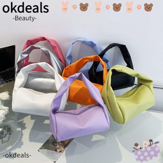 OKDEALS กระเป๋าสะพายไหล่ หนัง PU ทรงโท้ท สีพื้น แบบเรียบง่าย