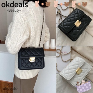 OKDEALS กระเป๋าสะพายไหล่ กระเป๋าถือ หนัง Pu แต่งสายโซ่คล้อง แฟชั่นสําหรับสตรี