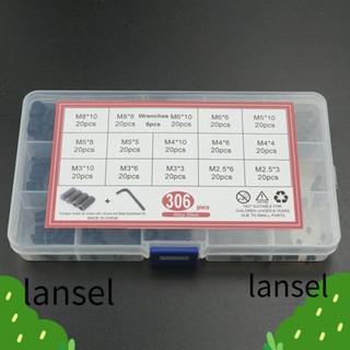 LANSEL สกรูซ็อกเก็ตหกเหลี่ยม เหล็กคาร์บอน M2.5M3M4M5M6M8 พร้อมประแจ 306 ชิ้น