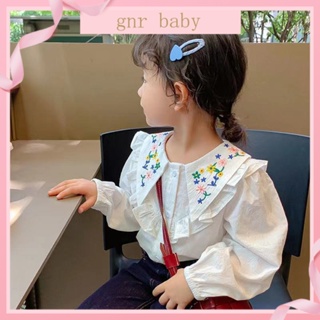 🫐GNR BABY🫐เสื้อเชิ้ต แขนยาว ปักลายดอกไม้ สไตล์เกาหลี สําหรับเด็กผู้หญิง อายุ 3-12 ปี