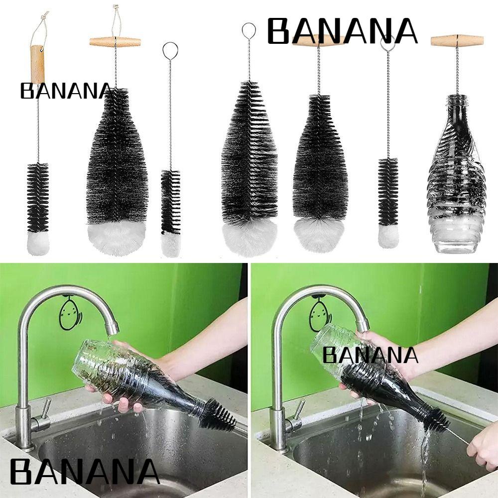 BANANA1 แปรงทําความสะอาดขวดโหลแก้วไวน์ ขวดโซดา ด้ามจับไม้บีชวูด อเนกประสงค์ กําจัดฝุ่น