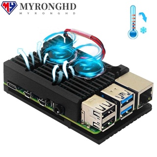 Myronghd พัดลมระบายความร้อนฮีทซิงค์ แบบคู่ สําหรับ Raspberry Pi