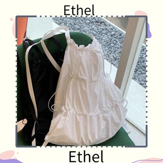 Ethel1 กระเป๋าสะพายไหล่ กระเป๋าหนังสือ ลําลอง จับจีบ กันน้ํา ความจุขนาดใหญ่ สีพื้น สําหรับสตรี