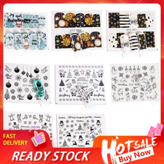 Han สติกเกอร์ติดตกแต่งเล็บ ลายซานต้า สโนว์แมน เกล็ดหิมะ กวาง ติดทนนาน DIY 8 ชิ้น