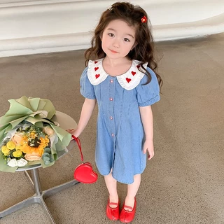 PRINCESS KESLI ชุดเดรสยีนส์เด็ก ชุดเดรสยีนส์สาวเกาหลีฤดูร้อน 1-11ปี