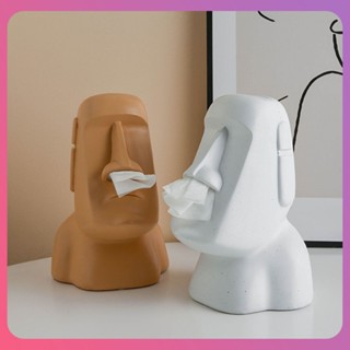 Creative Moai Stone รูปปั้นกล่องกระดาษทิชชูรูปหินที่วางผ้าเช็ดปากบนใบหน้า Paper Towel Dispenser Container สำหรับ Office ห้องน้ำ ห้องนอน Home Decoration [COD]