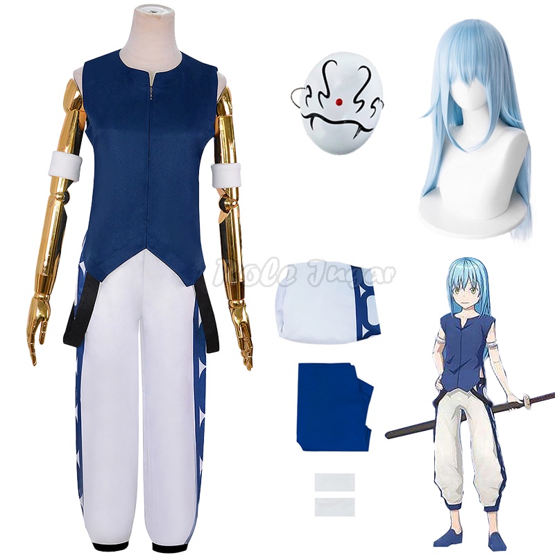 ครั้งนั้นผมกลับชาติมาเกิดเป็น Slime Rimuru Tempest คอสเพลย์เครื่องแต่งกายวิกผมอะนิเมะสีฟ้าเสื้อกางเกงชุดปาร์ตี้ฮาโลวีนชุด