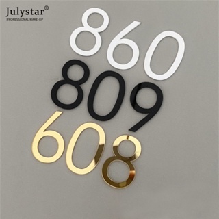 JULYSTAR แผ่นตัวเลข 3 มิติ มีกาวในตัว ป้ายประตู หลักหมายเลข ป้ายชื่อประตู ป้ายโรงแรม พลาสติก 0 ถึง 9 ชุบ ป้ายบ้าน ลิ้นชัก บ้าน ที่อยู่ ประตู