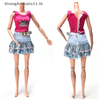 Strongaromatic ชุดเสื้อแขนกุด กระโปรง สีฟ้า สีชมพู สําหรับตุ๊กตาบาร์บี้ 2 ชิ้น ต่อชุด