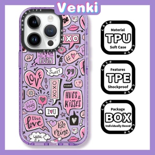 Venki - เข้ากันได้สำหรับ เคส iphone 11 เคสไอโฟน เคสไอโฟน11 เคสโทรศัพท์แบบใสเคสหนากันกระแทกกรอบป้องกันกล้องสีม่วงขอบสีชมพู Graffiti ภาษาอังกฤษเข้ากันได้กับ iPhone 13 12 11 Pro Max XR XS 7 8 Plus