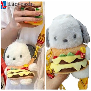 Lacyeszb Pochacco Hamburger กระเป๋าสะพายไหล่ กระเป๋าเมสเซนเจอร์ ผ้ากํามะหยี่ขนนิ่ม ปรับระดับได้ สําหรับผู้หญิง