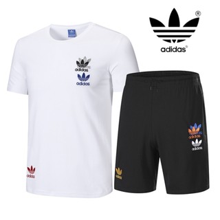 [ขายดี พร้อมส่ง] Adidas ของแท้ 100% ชุดเสื้อแขนสั้น กางเกงขาสั้น ปักลายโลโก้ แฟชั่น สําหรับผู้หญิง