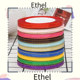 Ethel1 ริบบิ้นผ้าโพลีเอสเตอร์ซาติน ขอบทอง ชมพู ฟ้า เบจ ส้ม ทอง 1/4 นิ้ว x 25 หลา 4 ชิ้น