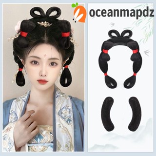 Oceanmapdz ที่คาดผม วิกผมฮั่นฝู โบราณ น่ารัก สีดํา แบบดั้งเดิม ผู้หญิง สวมใส่ง่าย สําหรับคนขี้เกียจ เครื่องแต่งกายโบราณ วิกผมบิดนุ่ม ธรรมชาติ