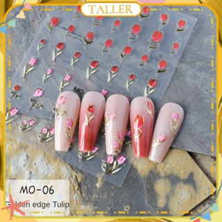 ✧Ready Stcok Mosr Nail Art Tulip Sticker Hot Stamping French Small Flower Hollow Rococo Gentle Fragrance Sticker Nail Decoration Manicure Tool For Nail Shop TALLER