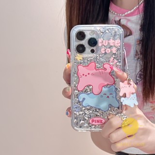 For เคสไอโฟน 14 Pro Max [Cute Cat Chain Shining] เคส Phone Case For iPhone 14 Pro Max Plus 13 12 11 For เคสไอโฟน11 Ins Korean Style Retro Classic Couple Shockproof Protective TPU Cover Shell