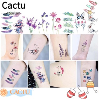 Cactu สติกเกอร์รอยสักร่างกาย ลอกออกได้ กันน้ํา ขา ร่างกาย ศิลปะการออกแบบผีเสื้อ กุหลาบ สีดํา