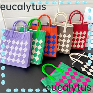 Eucalytus1 กระเป๋าถือ ผ้าถักนิตติ้ง ความจุสูง สีตัดกัน สําหรับผู้หญิง