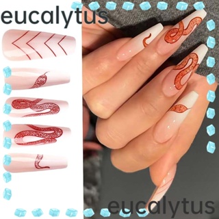 Eucalytus1 เล็บปลอมแฟชั่น ไล่โทนสี ลายงู สีแดง ถอดออกได้ DIY