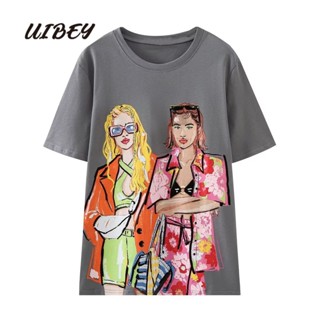 Uibey เสื้อคอกลม พิมพ์ลาย แฟชั่น 177