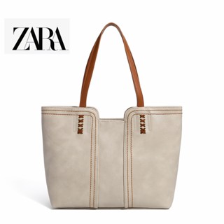 Zara กระเป๋าสะพายไหล่ ทรงโท้ท ขนาดใหญ่ แบบพกพา แฟชั่นเรียบง่าย สไตล์เรโทร สําหรับผู้หญิง