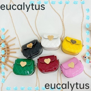 Eucalytus1 กระเป๋าสะพายไหล่ สะพายข้าง หนัง PU กันน้ํา ลายหัวใจพีชน่ารัก สําหรับเด็ก